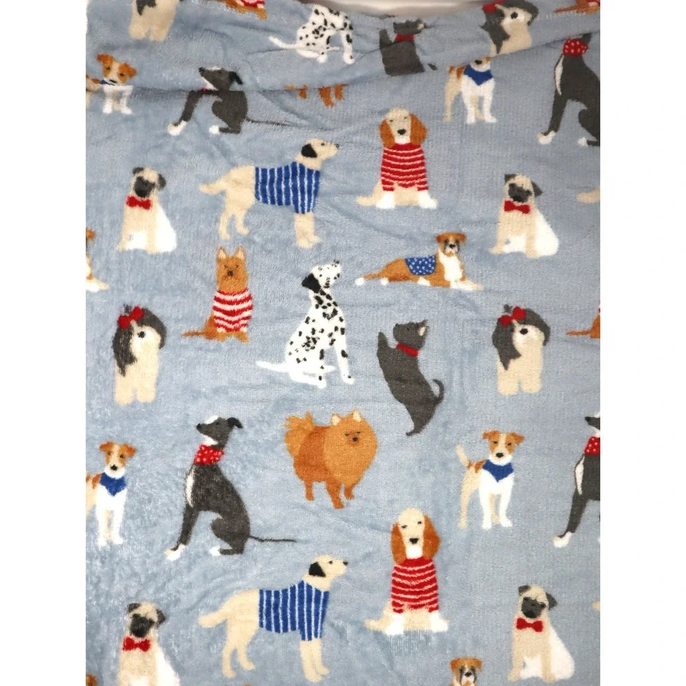 Blue Plush Throw 50x60 Dog Pattern Fleece Blanket Mom Gift Cozy Fall Pet